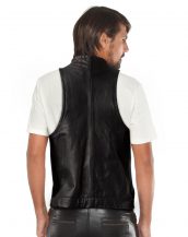 Mens Black Leather Motorcycle Vest with Buckle Harness