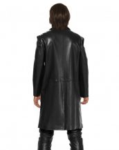 Black Lambskin Leather Long Coat for Men with Notched Lapels