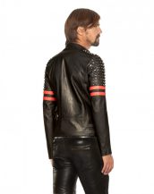 Mens Studded Black & Red Leather Biker jacket