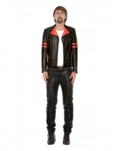 Mens Studded Black & Red Leather Biker jacket