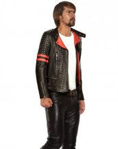 Mens Studded Black & Red Leather Biker jacket