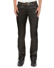 Mens Designer Black leather Slim Fit Trouser