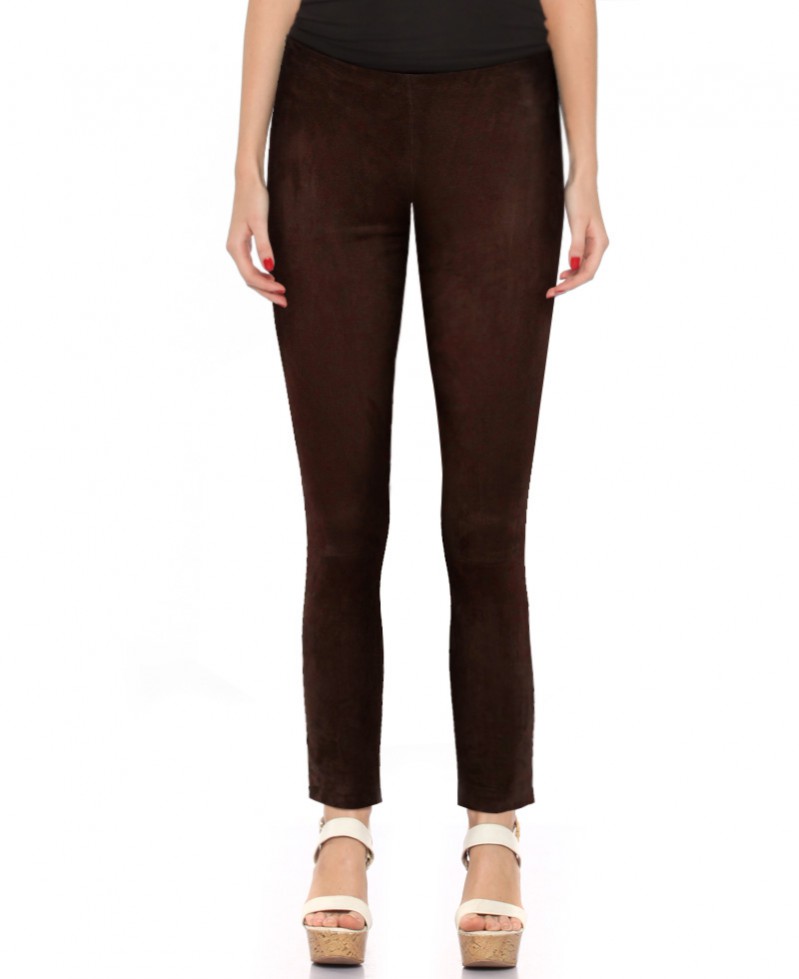 Womens Brown Suede Pants with Ankle Zippers 1