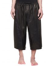 Mens Three Quarter Black Leather Shorts