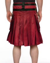 Mens Designer Red & Black Studded Leather Kilt with Chain Accent