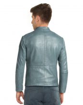 Mens Casual Leather Jacket with Shoulder Patches