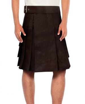 Mens Brown Leather Kilt with Waist Belt