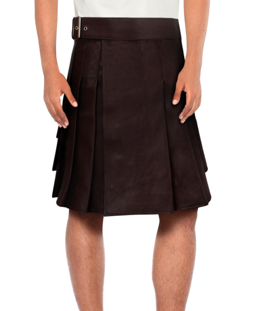 Mens Brown Leather Kilt with Waist Belt 1