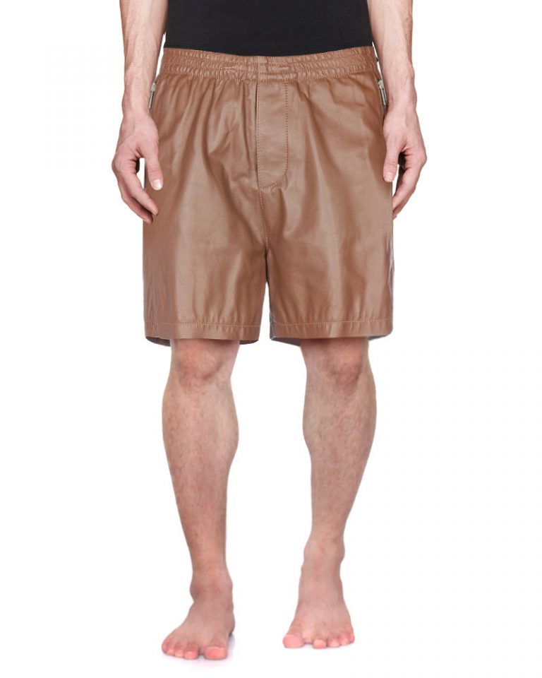 Mens Leather Shorts with Zippered Pockets