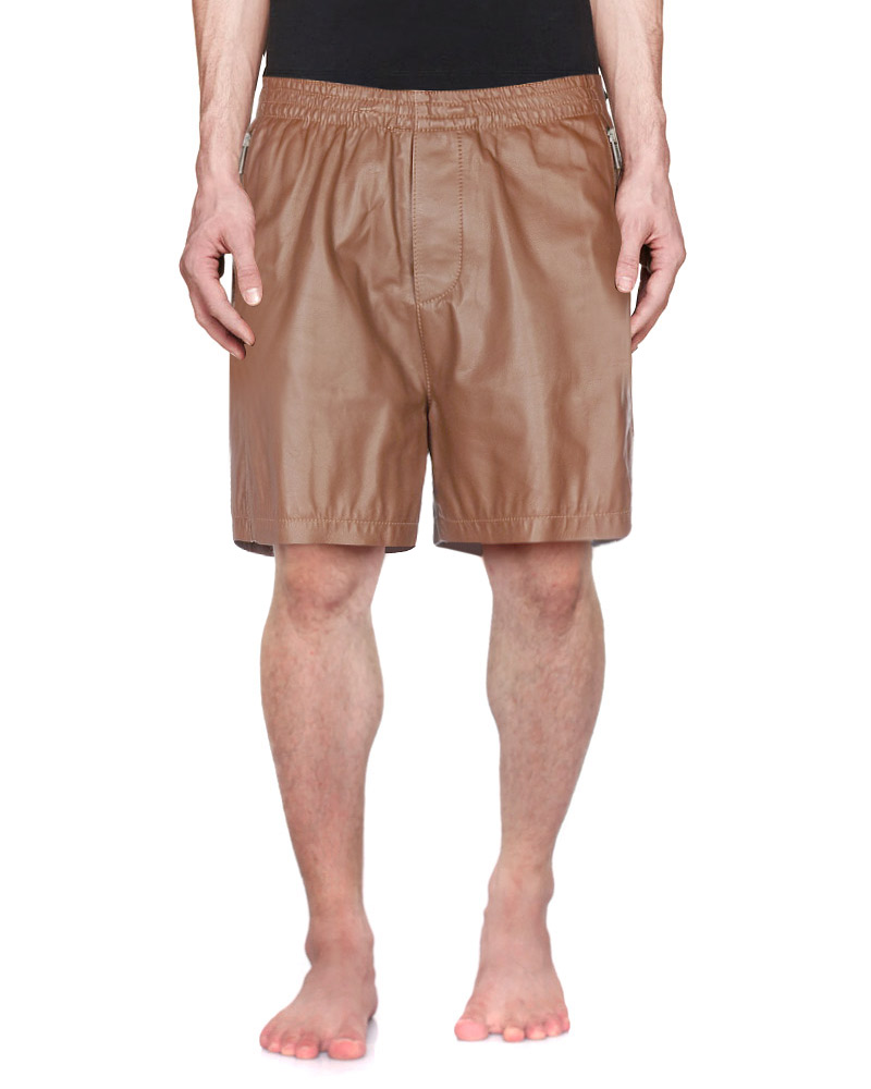Mens Leather Shorts with Zippered Pockets 1
