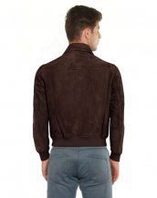 Brown Suede Bomber Jacket with Flap Patch Pockets