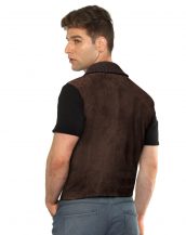 Mens Brown Motorcycle Vest with Ribbed Collar