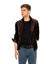 Mens Brown Leather Motorcycle Jacket with Notch Lapel Collar