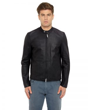 Mens Classic Black Leather Moto Jacket