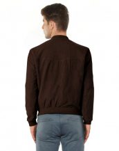 Mens Classic Brown Suede Bomber Jacket with Round Collar