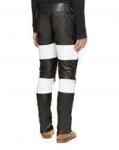 Mens Stylish Color Block leather Pants with Quilted Knee Panels