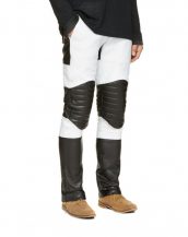 Mens Stylish Color Block leather Pants with Quilted Knee Panels