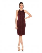 Womens Marsala Leather Dress with Cutout Back