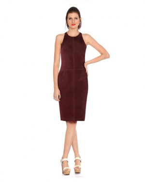 Womens Marsala Leather Dress with Cutout Back