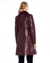 Womens Double Breasted Leather Coat with Pocket Detailing