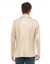 Classy Double Breasted Leather Coat with Shoulder Epaulettes