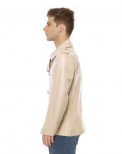 Classy Double Breasted Leather Coat with Shoulder Epaulettes