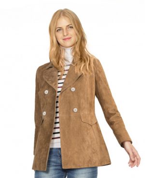 Womens Double Breasted Suede Blazer