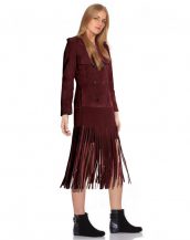 Double Breasted Suede Fringed Coat