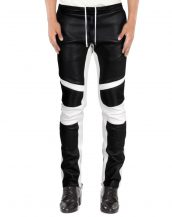 Mens Fashionable Lambskin Leather Trousers with Contrast Panels