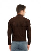 Mens Brown Fringed Suede jacket With Point Collar