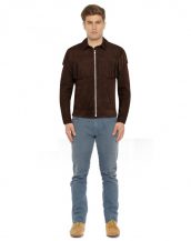 Mens Brown Fringed Suede jacket With Point Collar