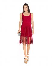 Classy Suede Fringe Dress with Scoop Neck