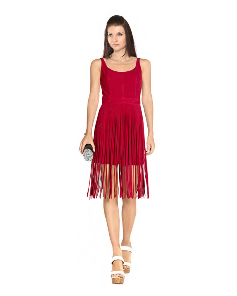 Classy Suede Fringe Dress with Scoop Neck