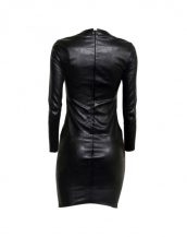 Womens Black Bodycon Leather Dress with Full Sleeves