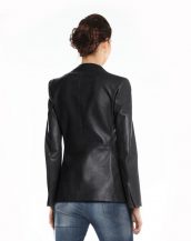 Womens Peplum Leather Blazer with Button Closure