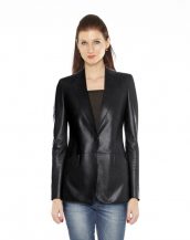 Womens Peplum Leather Blazer with Button Closure