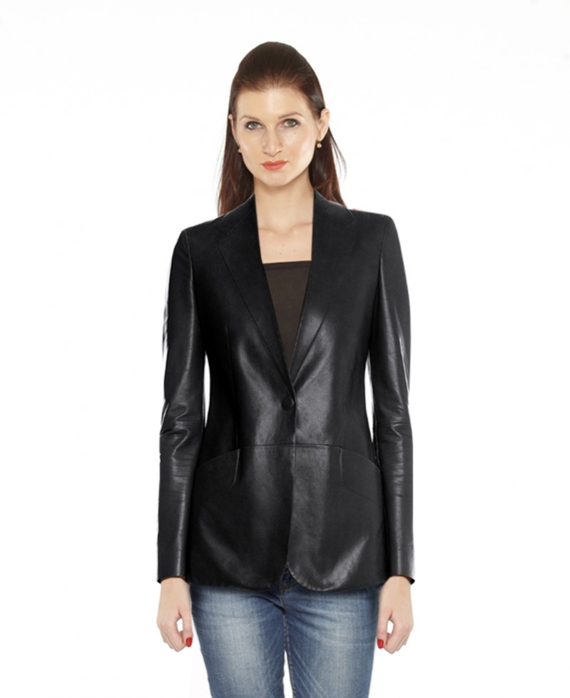 black leather blazer womens