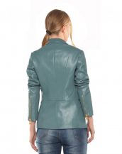 Womens Leather Blazer Jacket with Zip Pockets