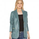 Womens Leather Blazer Jacket with Zip Pockets