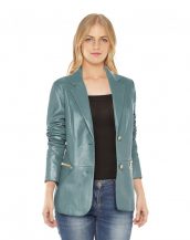 Womens Leather Blazer Jacket with Zip Pockets