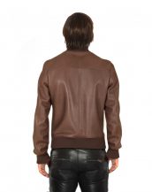 Leather Bomber Jacket with Zippered Patch Pockets