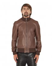 Leather Bomber Jacket with Zippered Patch Pockets