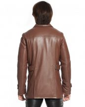 Mens Leather Coat with Flap Patch Pockets