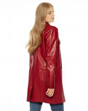 Red Lambskin Leather Coat with Patch Pockets