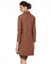 Camel Polo Collar Lambskin Leather Coat