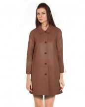 Camel Polo Collar Lambskin Leather Coat