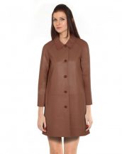 Camel Polo Collar Lambskin Leather Coat