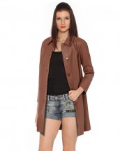 Camel Polo Collar Lambskin Leather Coat