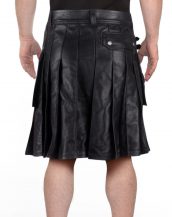 Mens Fashionable Leather Kilt with Twin Cargo Pockets