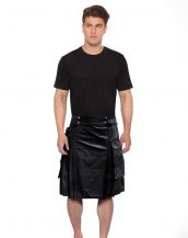 Mens Fashionable Leather Kilt with Twin Cargo Pockets